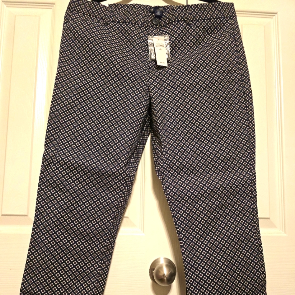 Gap Factory Slim City Printed Pants, size 12 Navy Blue with prints